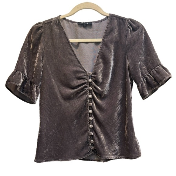 Madewell “Velvet Daylight” Short Sleeve button down top, size 00 in grey 🖤 - Picture 3 of 11